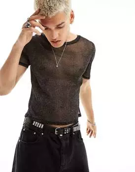 Черная футболка с металлизированной сеткой ASOS