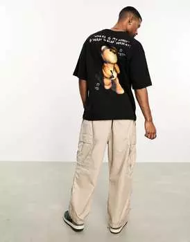 Черная футболка с мишкой Bershka