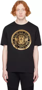 Черная футболка с монетами Balmain