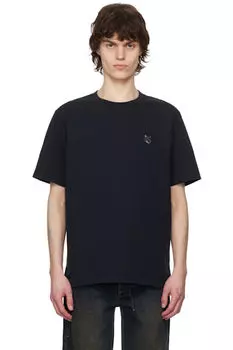 Черная футболка с нашивкой в виде головы лисы Comfort Maison Kitsun