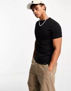 Черная футболка с облегающим кроем Pull&Bear