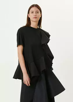 Черная футболка с оборкой с круглым вырезом Alexander McQueen