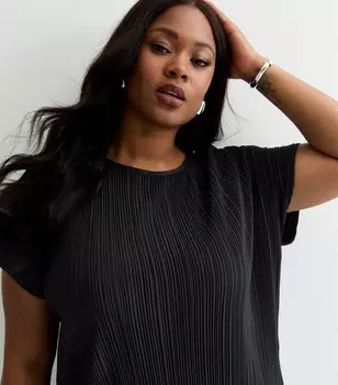 Черная футболка с плиссе Curves New Look, черный