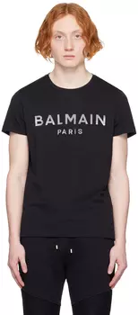Черная футболка с принтом Balmain