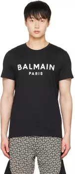 Черная футболка с принтом Balmain