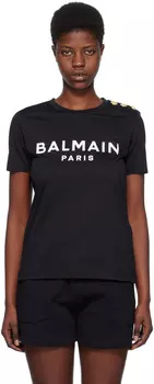 Черная футболка с принтом Balmain