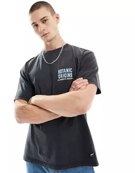 Черная футболка с принтом ботанического происхождения Pull&Bear