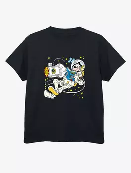 Черная футболка с принтом для детей NW2 Goofy Reading In Space Kids George., черный
