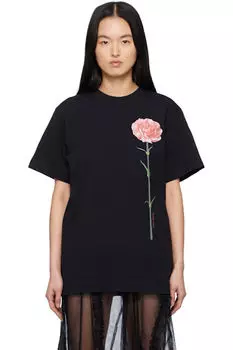 Черная футболка с принтом гвоздики и короткими рукавами Simone Rocha