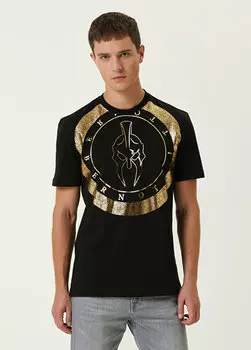 Черная футболка с принтом из золотой фольги Bernotti 79