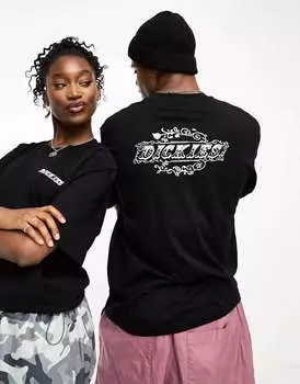 Черная футболка с принтом песочного цвета на спине Dickies