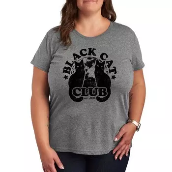 Черная футболка с рисунком Cat Club больших размеров Licensed Character, цвет Heather Gray