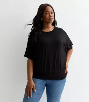 Черная футболка с рукавами «летучая мышь» Curves New Look, черный