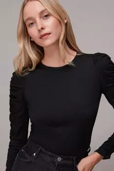 Черная футболка с рюшами на рукавах Whistles, черный