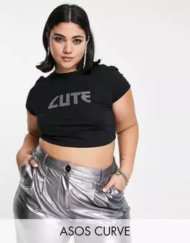 Черная футболка с симпатичным принтом ASOS DESIGN Curve