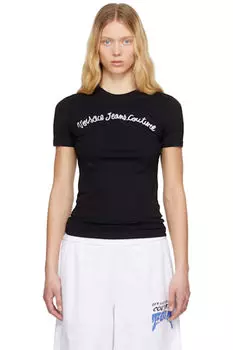 Черная футболка с трафаретной печатью Versace Jeans Couture