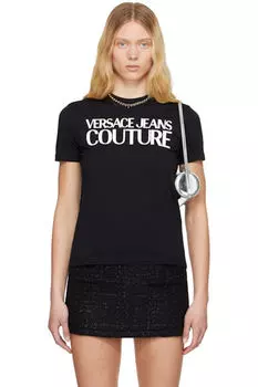 Черная футболка с трафаретной печатью Versace Jeans Couture