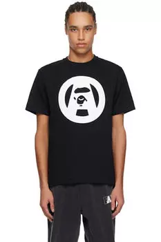Черная футболка с трафаретным рисунком в виде круга обезьяны BAPE