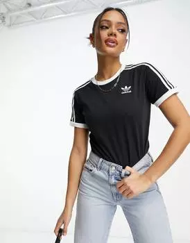 Черная футболка с тремя полосками adidas Originals adicolor