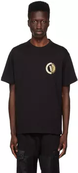 Черная футболка с V-образной эмблемой Versace Jeans Couture