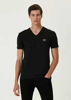 Черная футболка с v-образным вырезом и логотипом Dolce&Gabbana