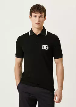 Черная футболка с воротником-поло Dolce&Gabbana
