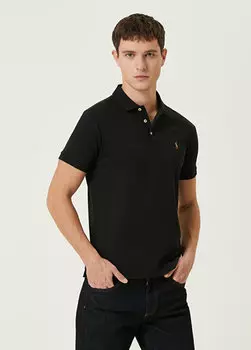 Черная футболка с воротником-поло Polo Ralph Lauren