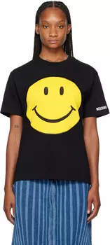 Черная футболка с вышитым рисунком Moschino