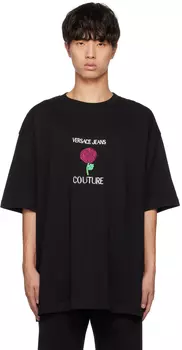 Черная футболка с вышивкой Versace Jeans Couture