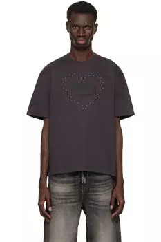 Черная футболка с заниженными плечами и принтом в виде сердца из плотного хлопка GANNI