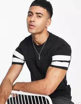 Черная футболка скинни с контрастными полосками на рукавах ASOS DESIGN