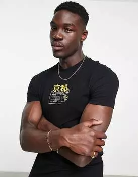 Черная футболка скинни с текстовым принтом на груди ASOS DESIGN