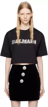 Черная футболка со стразами Balmain