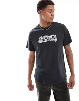 Черная футболка свободного кроя Levi's – с логотипом boxtab и фруктовыми мотивами