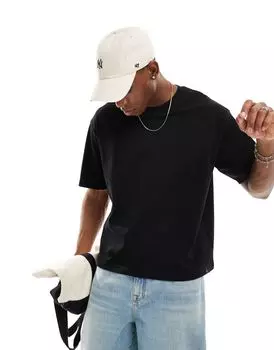 Черная футболка свободного кроя Pull&Bear