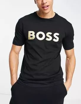Черная футболка свободного кроя с логотипом BOSS Athleisure Tee 1