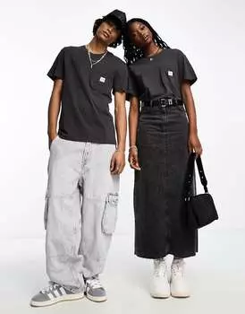 Черная футболка свободного кроя с логотипом и карманами Lee в стиле унисекс