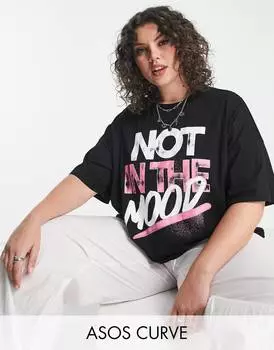 Черная футболка свободного кроя с надписью \"not in the mood\" ASOS DESIGN Curve