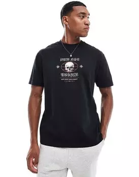 Черная футболка свободного кроя с принтом черепа на груди ASOS DESIGN