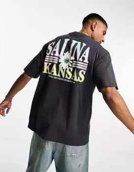 Черная футболка свободного кроя с принтом на спине Lee 90s