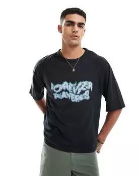 Черная футболка свободного кроя с рисунком Pull&Bear