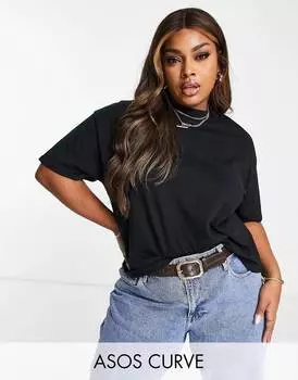 Черная футболка свободного кроя с высоким вырезом ASOS DESIGN Curve