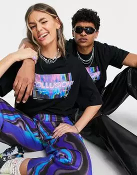 Черная футболка свободного кроя унисекс с логотипом COLLUSION