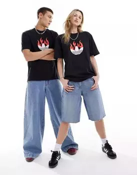 Черная футболка унисекс adidas Originals с логотипом в виде огненного трилистника