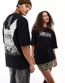 Черная футболка унисекс ASOS DESIGN с лицензионным графическим принтом Nirvana, размер оверсайз