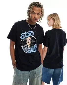 Черная футболка унисекс с лицензионным принтом Reclaimed Vintage Elton John
