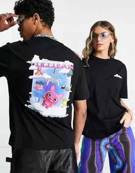 Черная футболка унисекс с милым принтом COLLUSION