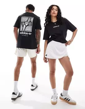 Черная футболка унисекс с принтом на спине adidas Originals Tennis