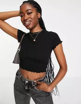 Черная футболка узкого кроя с салатовым краем в смешанную рубчик ASOS DESIGN