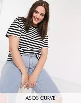 Черная футболка в белую полоску ASOS DESIGN Curve